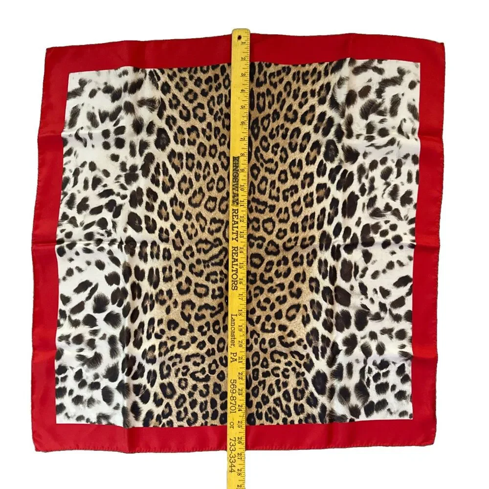 Nordstrom 100% Silk Leopard Animal Print Scarf Hand Rolled Hem Made Italy 26x26